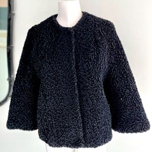 Vintage 60s 70s Black Lambswool Crop Jacket